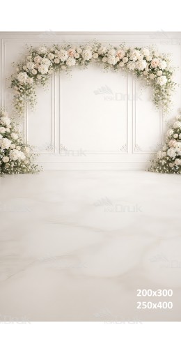 Tło fotograficzne „Elegancka biała scena z kwiatową girlandą” | 3853